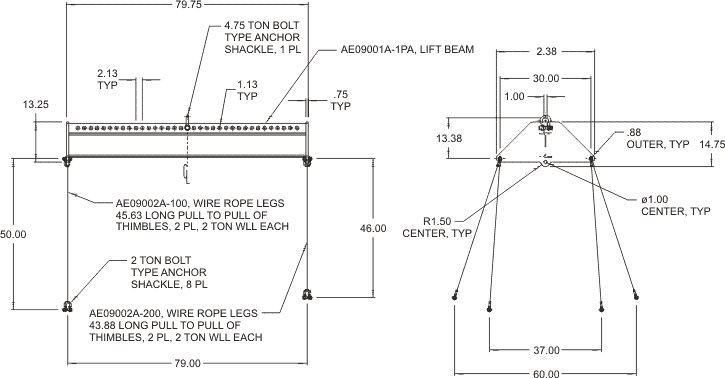 FOUR POINT ADJUSTABLE LIFT BEAM | Multi-pick padeye