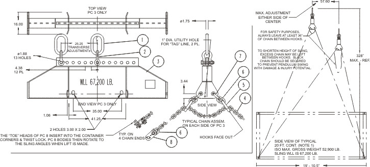 Q2500AA-400 TACOM Style Load Leveling Bottom Lift Sling